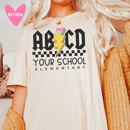 Custom Elementary School Teacher Shirts Bulk School Name Shirts Gift for Teacher Appreciation Week ABCD Shirt for Elementary Teacher