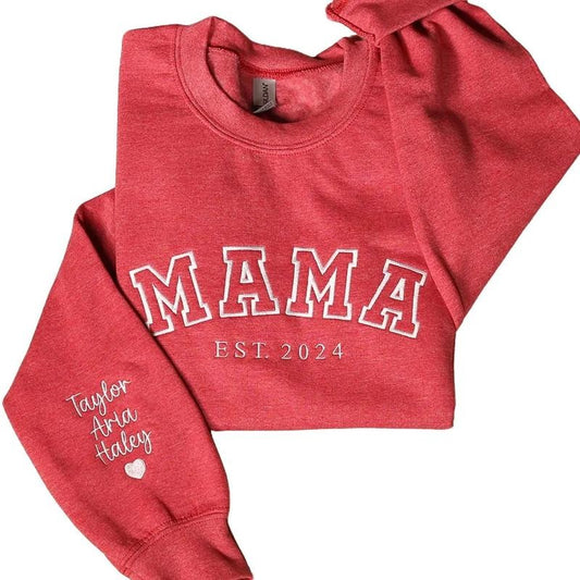 Custom Embroidered Mama Sweatshirt, Personalized Mom Hoodie With Names, New Mama Outfit, Pregnancy Announcement Clothing, Mothers Day Gifts
