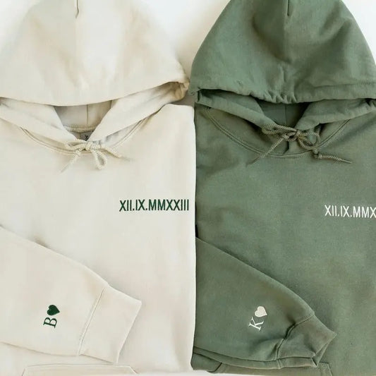 Custom Embroidered Roman Numeral Hoodie - Personalized Gift Date - Classic Cotton Fabric - Engagements & 1st Anniversary Gift - Medium Size - Menswear