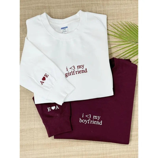 Custom Embroidered i love my girlfriend Couple Matching Initial Hoodie | Personalized Valentines Day Anniversary Gift for Him