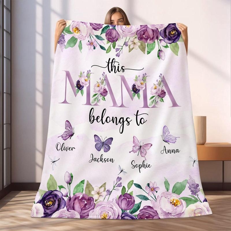 Custom Floral Mom With Kids Names Blanket, Mother Belongs To Blanket, Floral Style Blanket, Personalized Mom Gift, Mother's Day Gift, Gift For Mom