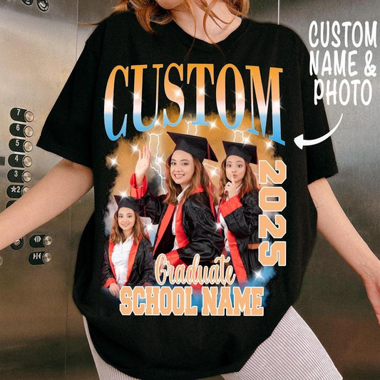 Custom Graduation Bootleg Shirt, Class of 2025 Shirt, Personalized Face Sweatshirt, College Shirt, Senior 2025 Graduate Family Graphic Tee
