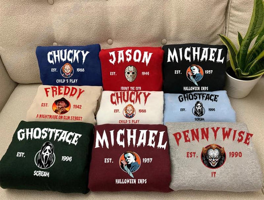Custom Horror Movie Characters Crewneck, Scary Movie Sweatshirt, Ghost Face Sweatshirt, Michael Sweater, Horror Movie Fan, Halloween ShirtVintage Graphic Sweatshirt