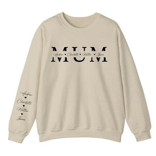 Custom Kids Name On Sleeve and Chest Jumper, Mum Monogram Sweatshirt, Personalised Mother Crewneck Sweatshirt, Pullover Sweater for Mum, Mom