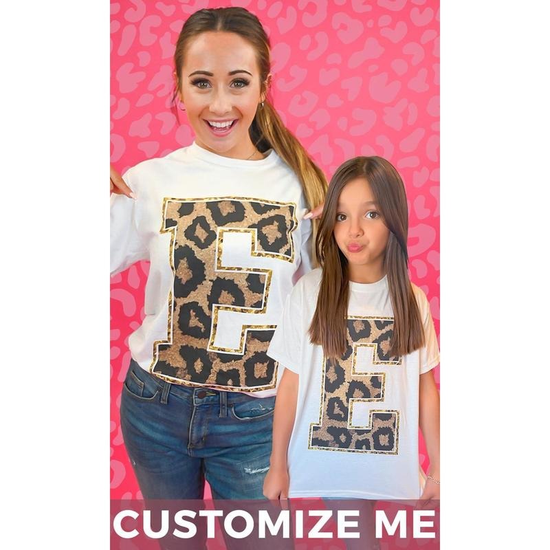 Custom Leopard Glitter Initial Graphic T-Shirt Hoodie, Sweatshirt | DripVista.com