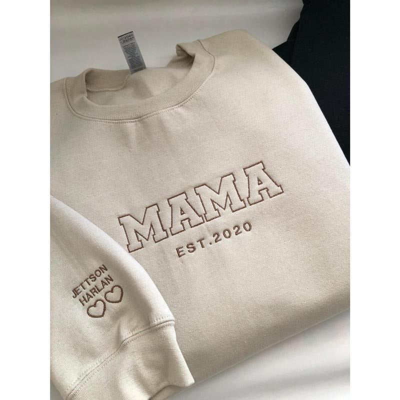 Custom MAMA Sweatshirt, Embroidered Mama Sweatshirt, Personalised Sleeve Sweatshirt, For Her, For Mum, Gift For Mothers Day