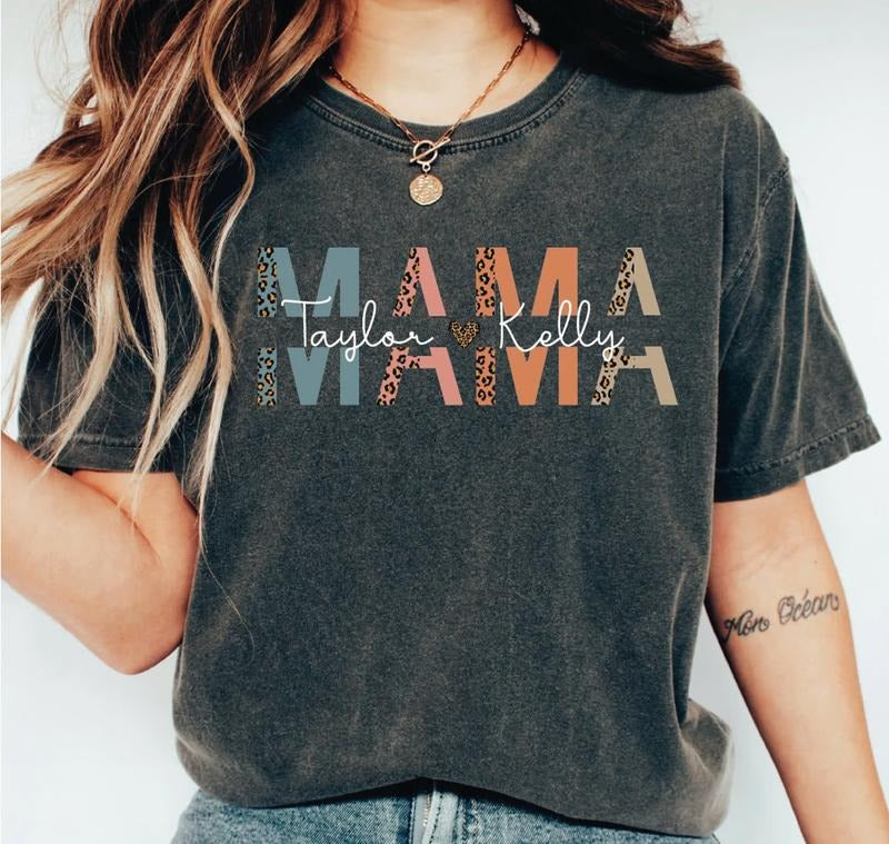 Custom Mama Shirt, Mom Shirt With Kids Names, Personalized Mom Tshirt, Mama With Children Names Tee Cotton Fabric