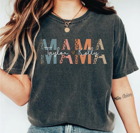 Custom Mama Shirt, Mom Shirt With Kids Names, Personalized Mom Tshirt, Mama With Children Names Tee Cotton Fabric