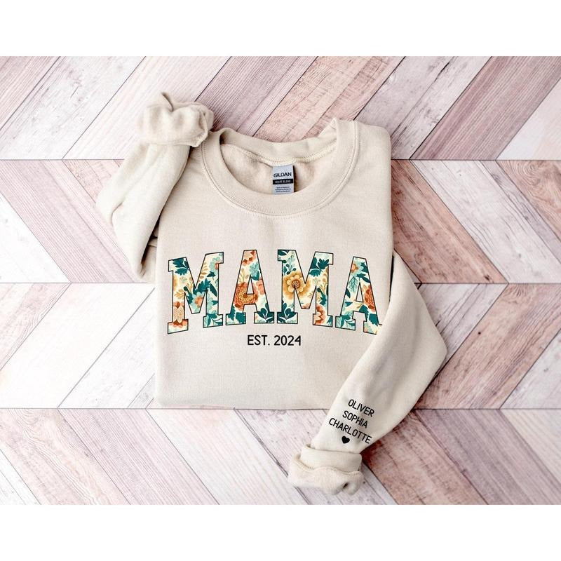 Custom Mama Sweatshirt, Mama Floral Sweatshirt, Personalized Mama Crewneck Pullover, Christmas Gift For Mom, Gifts,...
