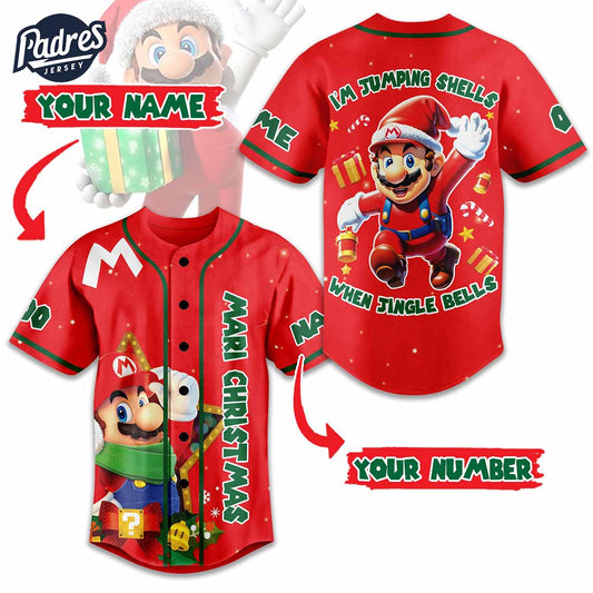 Custom Mario Christmas baseball Jersey Mari Christmas I'm Jumping Shell When Jingle Bell - Padres Jersey Oasis: Elevate Your Baseball Style Game