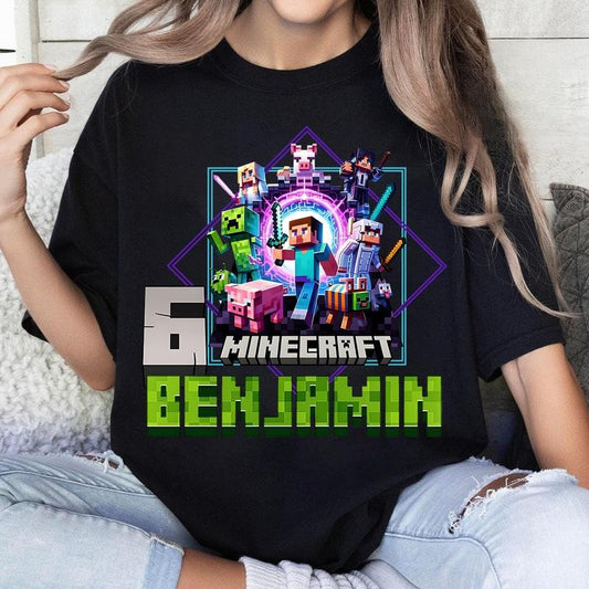 Custom Minecraft Birthday Shirt, Minecraft Shirt, Custom Name Age Birthday Shirt, Happy Birthday Gift, Birthday Minecraft Shirt