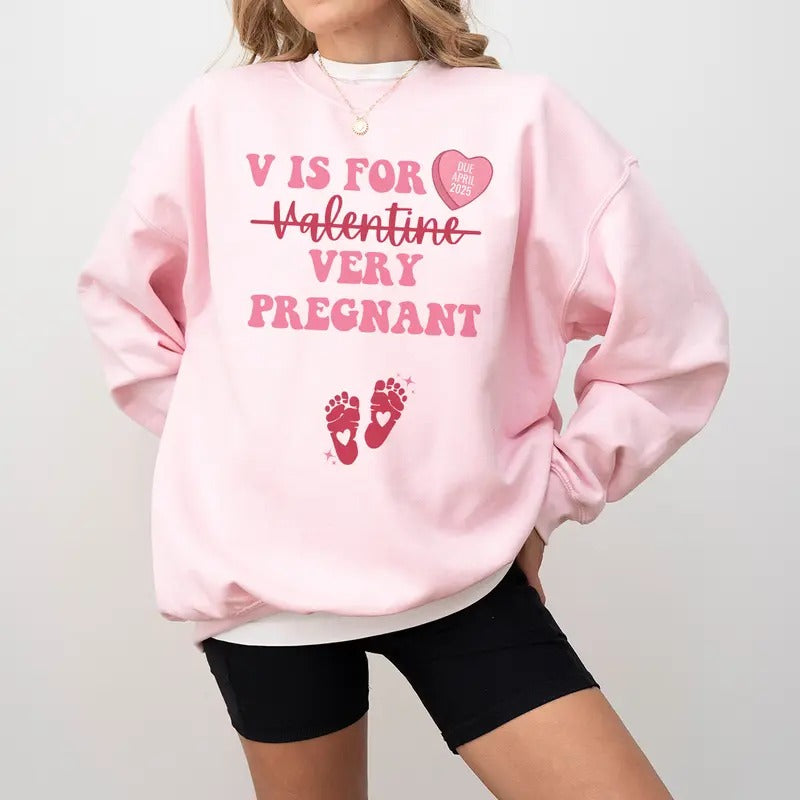 Custom Month| Valentine's Day Pregnancy Announcement Sweatshirt, Valentine Pregnancy Shirt, Gift for Expecting Mom, Valentine Baby Announcement Shirt