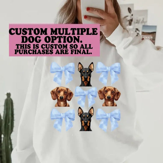 Custom Multiple Dog and Bow Crewneck ~ Sweatshirt Unisex Apparel Relaxed Fit Printed in the USA Clothing Womenswear Casual and Comfortable