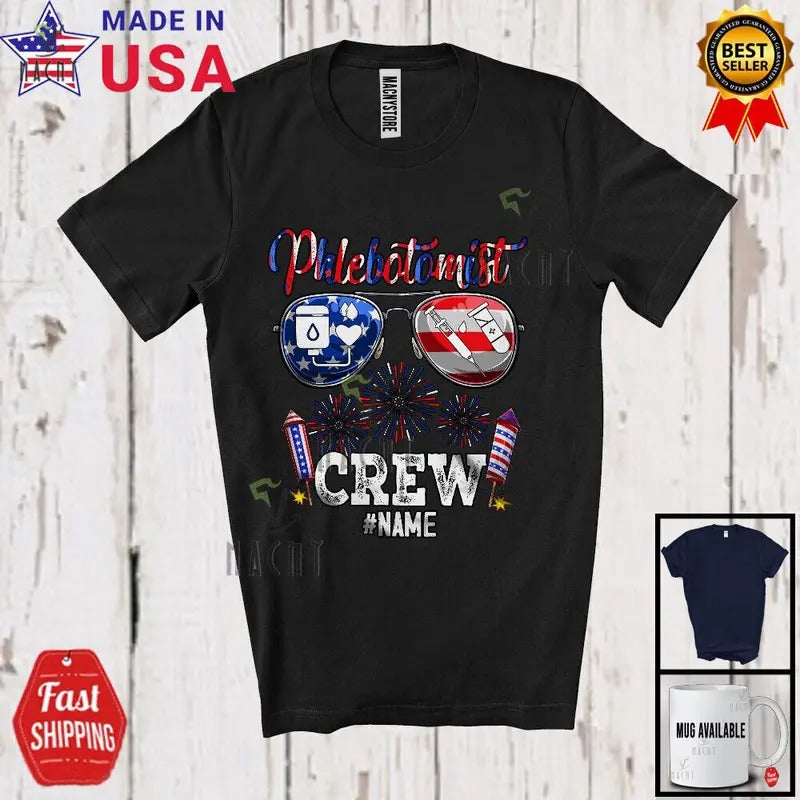 Custom Name Phlebotomist Crew, Joyful 4th FOG July Sunglasses, Patriotic T-Shirt Hoodie, Sweatshirt | DripVista.com
