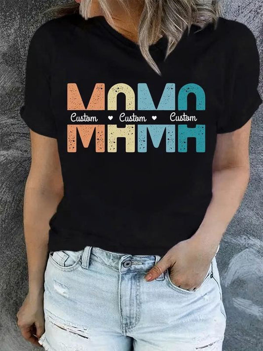 Custom Name Print T-shirt, Customizable Mother'S Day T-Shirt , Short Sleeve Crew Neck Casual Top For Summer & Spring, Women's Clothing