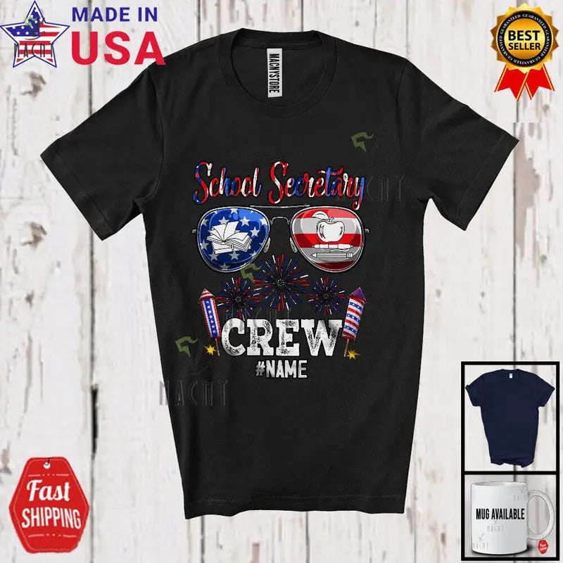 Custom Name School Secretary Crew, Joyful 4th FOG July Sunglasses Patriotic Shirt Hoodie, Sweatshirt | DripVista.com