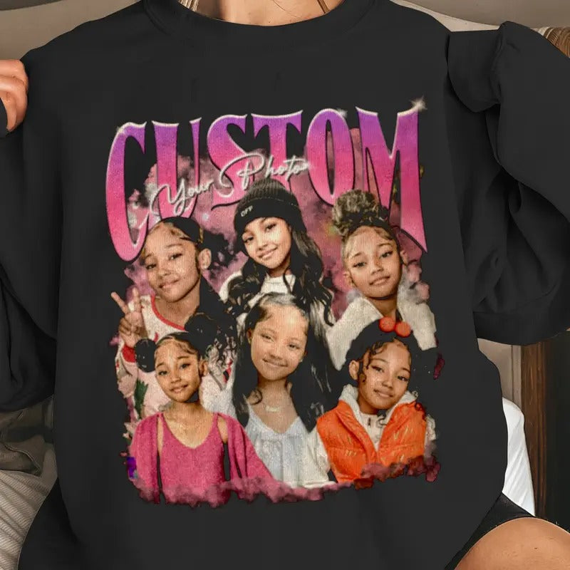 Custom Photo Bootleg Girlfriend 6 Face 90s Retro Vintage Sweatshirt, Shirt with Face on It for Boyfriend Birthday Gift, Womenswear Crewneck