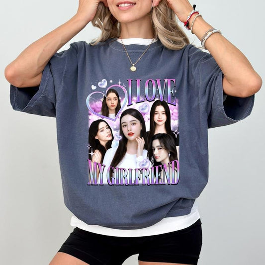 Custom Photo I Love My Girlfriend T-shirt Comfort Colors, Vintage Bootleg Rap Tee, I Love My Gf Shirt, Valentine's Day Gift for Boyfriend, Unisex Tops