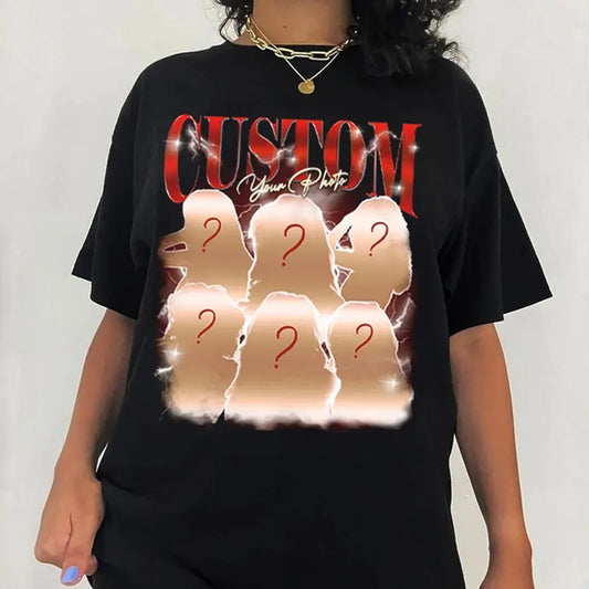 Custom Photo Vintage T-Shirt - Custom Bootleg Rap T-Shirt, Vintage Funny Rap Shirt, Comfortable Summer Wear, Round Neck, Oversized Fit