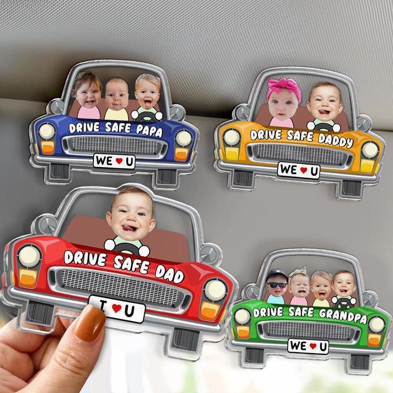 Custom Photo Visor Clip For Dad, Personalized Father's Day Gift For Dad, New Dad Gift, Drive Safe Daddy Car Sun Visor Clip, Drive Safe Gift For Papa