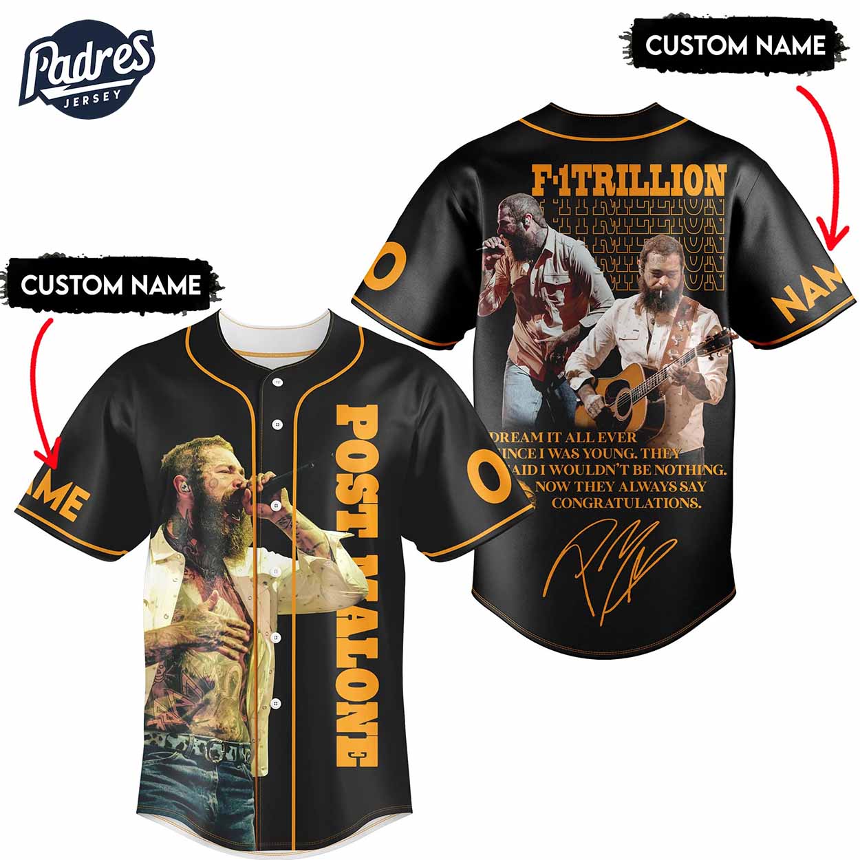 Custom Post Malone F1-Trillion Baseball Jersey For Adults - Padres Jersey Oasis: Elevate Your Baseball Style Game