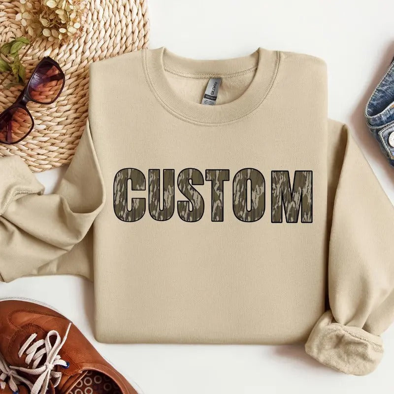 Custom Retro Bottomlands Camo Crewneck Sweatshirt, Camouflage Mama - Auntie Shirt Hoodie | DripVista.com