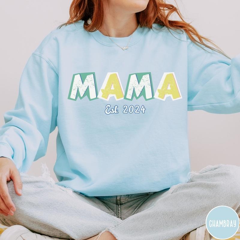 Custom Retro Mama Comfort Colors Sweatshirt ,Personalized First time Mom Sweater, Mothers Day Gift, Customized Momma...