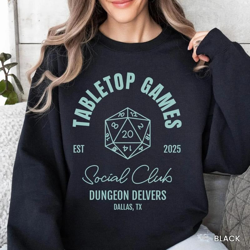 Custom Tabletop Games Social Club Shirt, Personalized D&D Gamer Group Sweatshirt, TTRPG Gaming Gift For Him, Family Game...