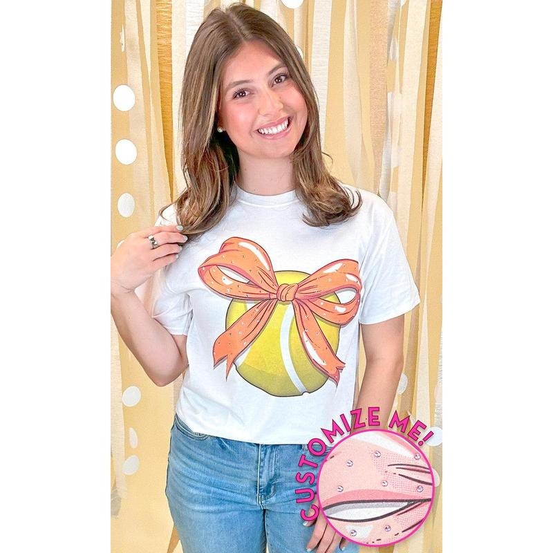 Custom Tennis Bow Rhinestone Graphic T-Shirt Hoodie, Sweatshirt | DripVista.com