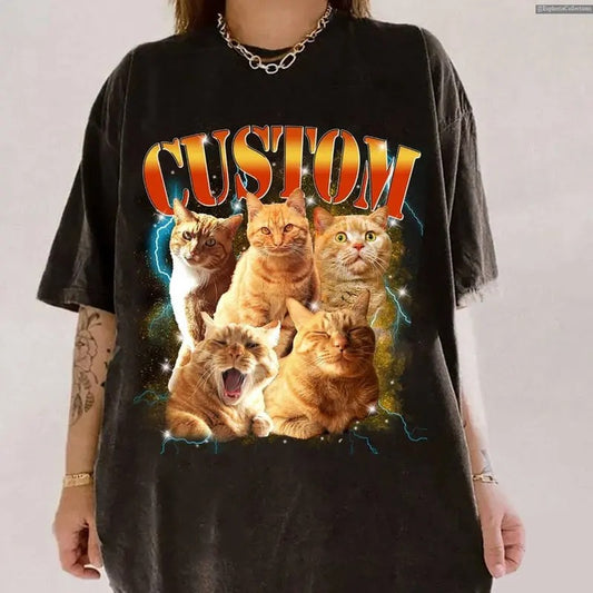 Custom Vintage Pet Shirt Photo, Name Image Personalized Dog Cat Tee, T-Shirts for Pet Lovers Retro 90's Bootleg Vintage Tee , Global Trending Outfits