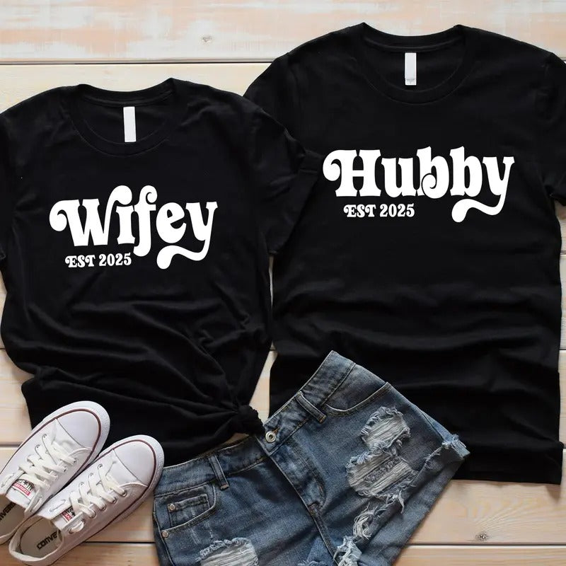 Custom Wife Husband Est T-shirt, Wedding Party Shirt, Honeymoon Tee, Wedding Shirt, Just Married Shirts, Matching Couple...