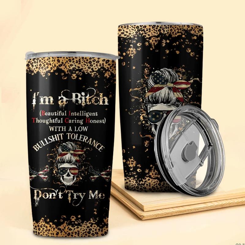 Custom Year Gen X Skull Tumbler Don't Try Me Gen X FAFO Tumbler with Leopard Print Design and Unique Text Pattern 20oz Stainless Steel Vacuum Insulated Travel Mug