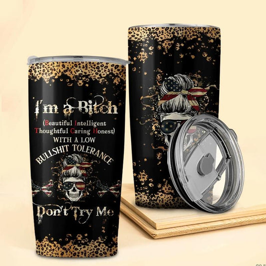 Custom Year Gen X Skull Tumbler Don't Try Me Gen X FAFO Tumbler with Leopard Print Design and Unique Text Pattern 20oz Stainless Steel Vacuum Insulated Travel Mug