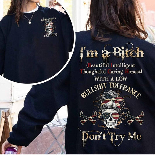 Custom Year Generation X Skull Crewneck Sweatshirt , Don't Try Me Gen X FAFO Sweatshirt, Raised on Hose Water and Neglect, 100% Cotton, Two-Sided Design Menswear Crewneck Unisex