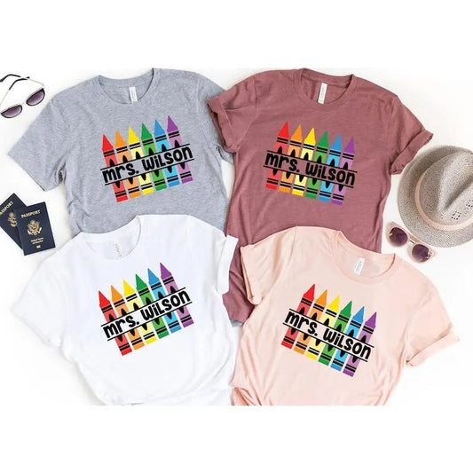 Customized Teacher Shirt, Back to School Shirt Kindergarten Teaching Shirt Personalized Name Teacher Shirt Crayon Teacher Shirt Teacher Gift