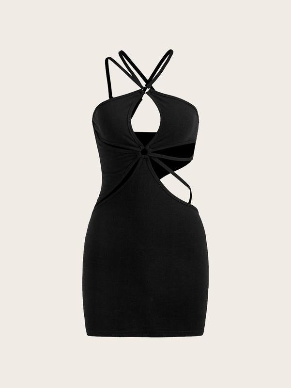 Cut Out Halter Cami Bodycon Mini Dress Sleeveless Club PartyY2K T-Shirts, Hoodie, Sweatshirt | DripVista.com