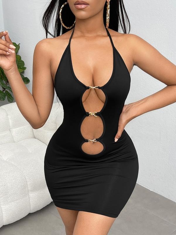 Cut Out Halter Sleeveless Backless Bodycon Party Club Mini DressY2K T-Shirts, Hoodie, Sweatshirt | DripVista.com