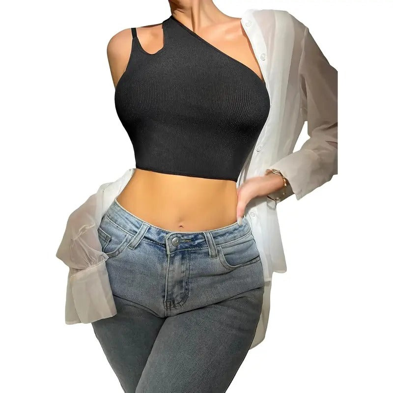 Cut Out Straw hat pirates Shoulder Wireless Seamless Bra Solid Plain Casual Rib Knitted Bralettes Camisole Top T-Shirts,...