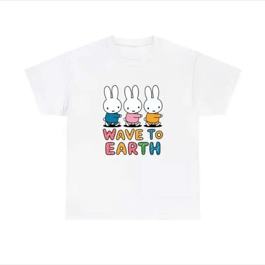 Cute Bunny Meme T-shirt, Wave to Earth Miffy Inspired Fan Tee Casual Top Womenswear T-shirt Cotton Check