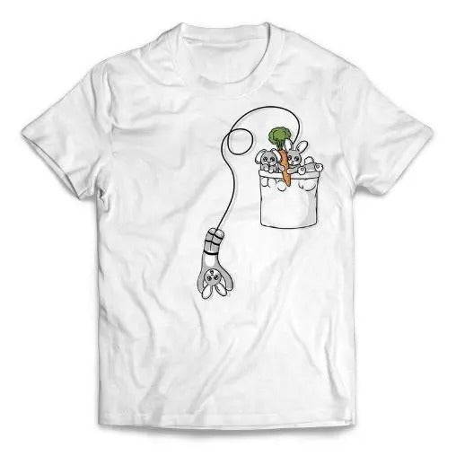 Cute Bunny Rabbit Bungee Jumping from Pocket - Short-Sleeve Unisex T-Shirt Made in USA Hoodie, Sweatshirt | DripVista.com