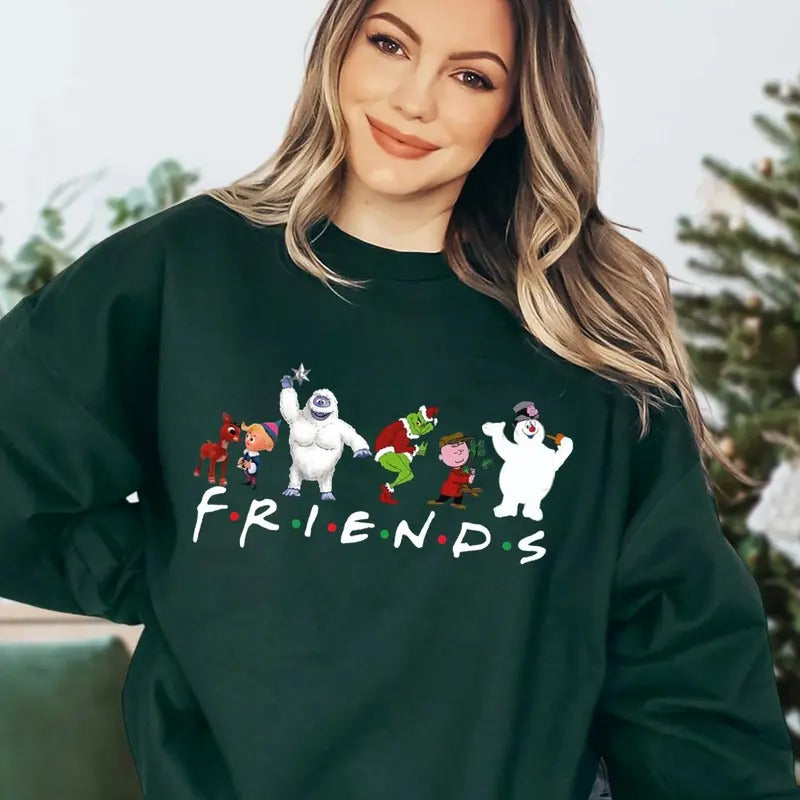 Cute Cartoon Christmas Friends Sweatshirt, Christmas Movie Sweatshirt, Cartoon Christmas Friends T-Shirt, Cute Shirt For...