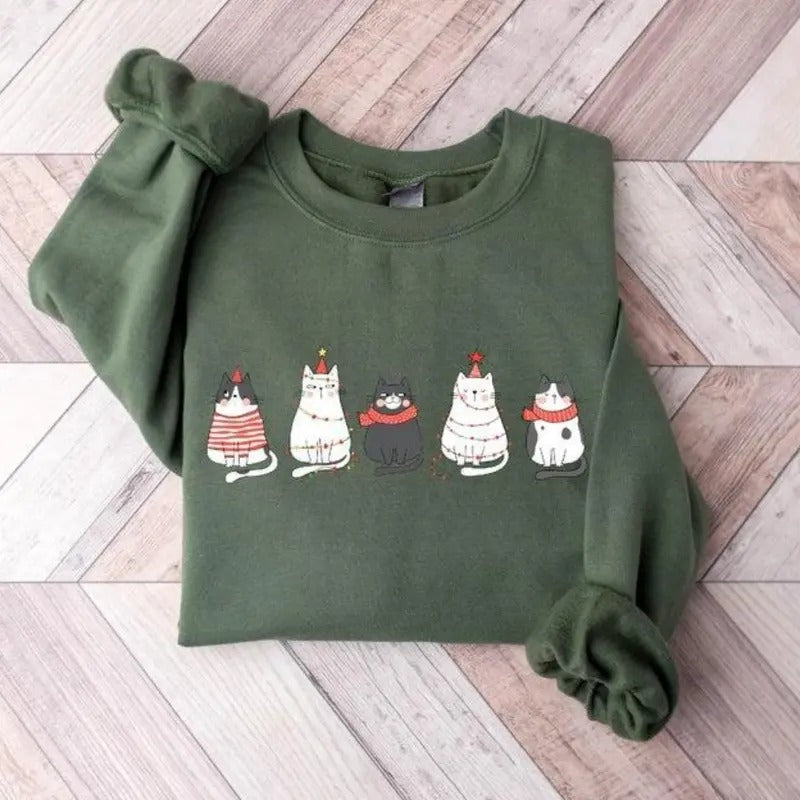 Cute Cat Christmas Sweatshirt, Hoodie, T