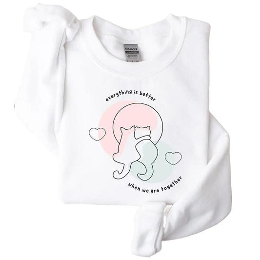 Cute Cat Valentine Sweatshirt, Cat Lover Valentine Sweatshirt for Women