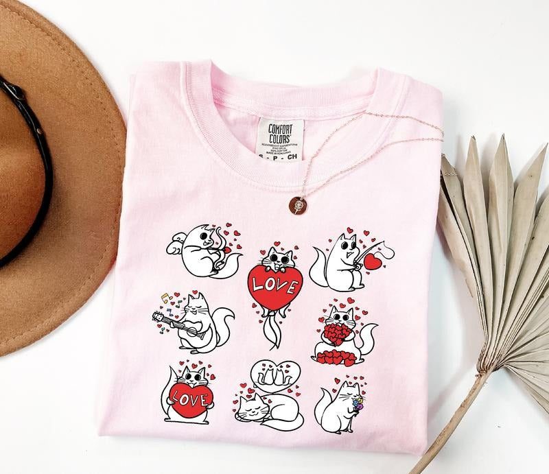 Cute Cat Valentines Shirt, Cat Lover Valentines Gift, Teachers Valentines Day Tee, Cat Mom Gift, Valentines T-Shirt,...