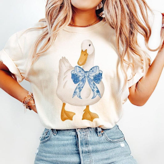 Cute Coquette Goose Shirt, Goose Lover Tee, Coquette Floral Girly Goose T-shirt