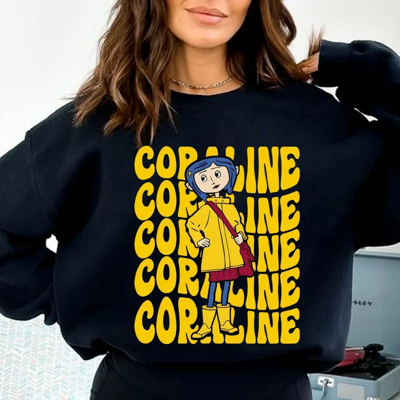 Cute Coraline T-Shirt, Spooky Movie Halloween Shirt, Halloween Coraline Tee, Spooky Coraline Doll Sweatshirt, Coraline...