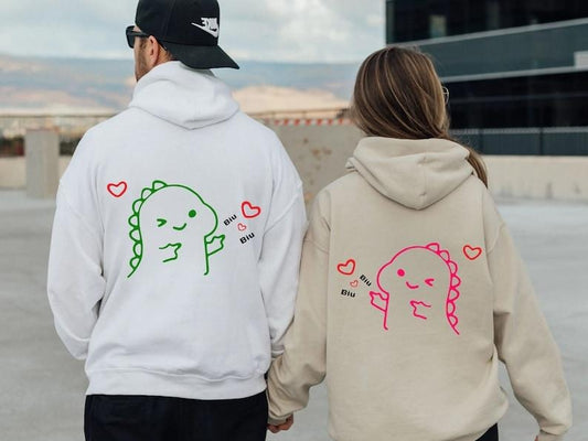 Cute Dinosaur Couple Hoodie, Couples Gifts Valentines Day, Cute Dinosaur Matching Hoodie, gift for couple, Gift For Lovers, trendy  Hoodie and Sweater; T-shirt Cotton Womenswear Clothing Light