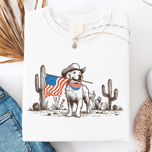 Cute Dog 4th Of July Tee Shirt, Western Cowboy Dog Sweatshirt, Funny Fourth Of July Shirt, American Flag T-Shirt, America Shirt