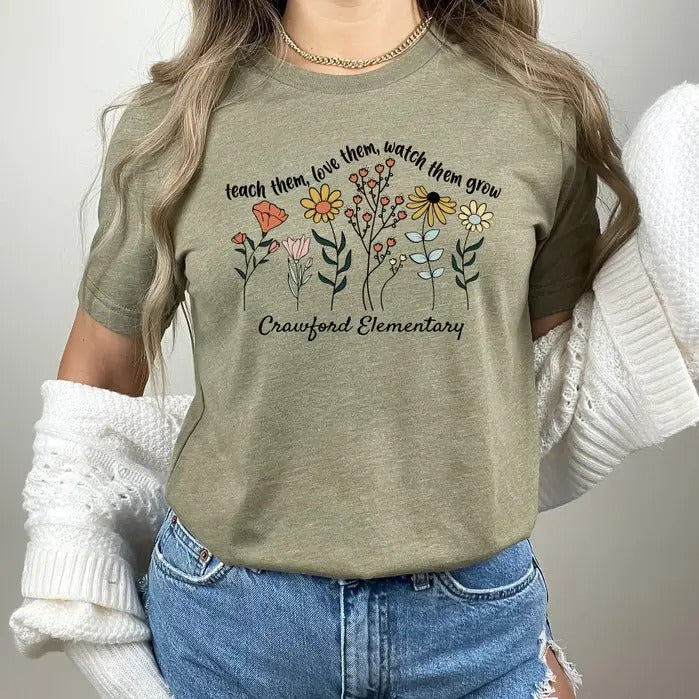 Cute Floral Teacher Shirts,Teach Them Love Them Watch Them Grow, Kindergarten Teacher Shirt, Back To School Shirt,...