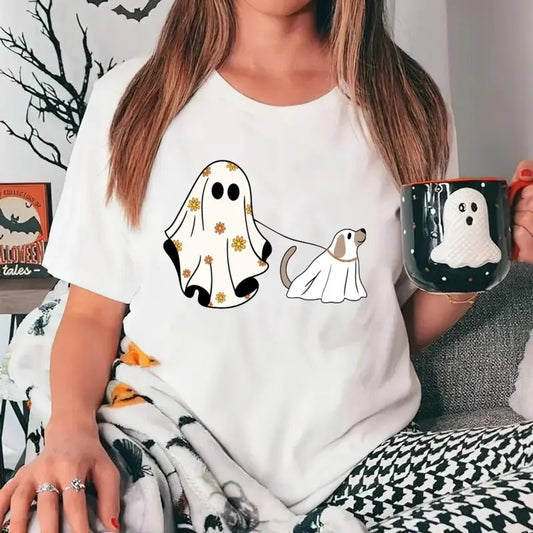 Cute Ghost Dog Shirt, Ghost Dog Shirt, Dog Lovers Gift, Halloween Dog Shirt, Ghost Dogs Shirt, Halloween Dog Shirt, Spooky Season, Pumpkin Dog Shirt, Unisex Short Sleeve Tee Shirt, Casual Clothing Top Womenswear Women Lady